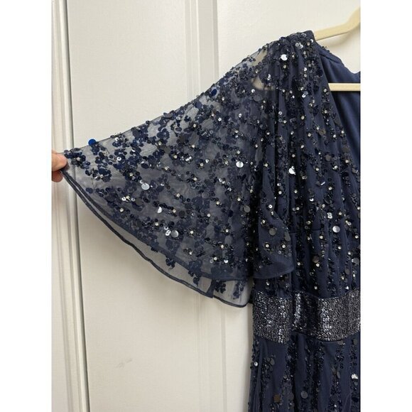 Mac Duggal size 18 Navy 93784 Sequined Beaded V-NECK Formal Cocktail Dress GOWN - Picture 6 of 14